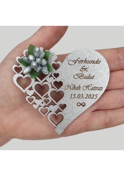 Düğün Nişan Nikah Kına Söz Hediyelik Kalp Model Çiçek Süslü Magnet 25 Adet modelleri