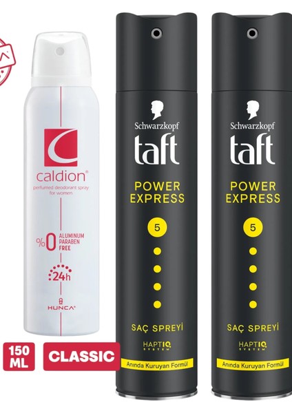 Power Express Saç Spreyi 250 ml - 2'li Set + Caldion Kadın Deodorant 150 ml