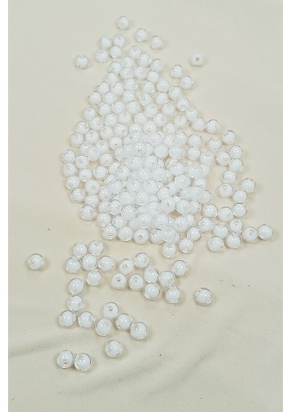 Yuvarlak Boncuk Içten Boncuklu Bileklik Çanta Boncuğu 8 mm 50 Gr Beyaz - BNC470