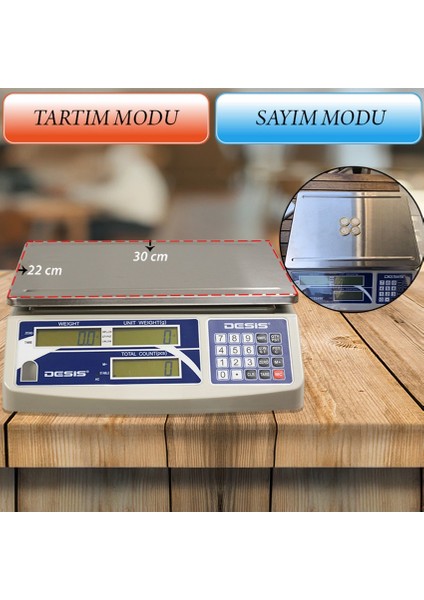 Desis H2C-30 Elektronik Sayıcı Terazi 30KG / 1gr modelleri