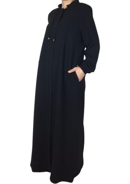 Kadın Kolağzı Lastikli Önü Fermuarlı Patlı Cepli Büyük Beden Ferace