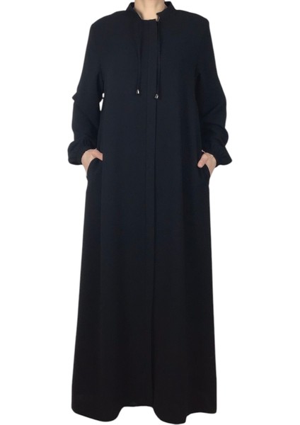 Kadın Kolağzı Lastikli Önü Fermuarlı Patlı Cepli Büyük Beden Ferace modelleri