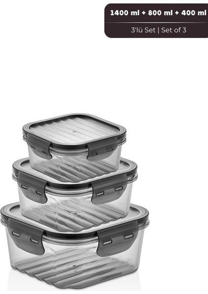Quick Sızdırmaz Saklama Kabı Seti 3'lü Set, 1,4 Lt + 800 ml + 400 ml