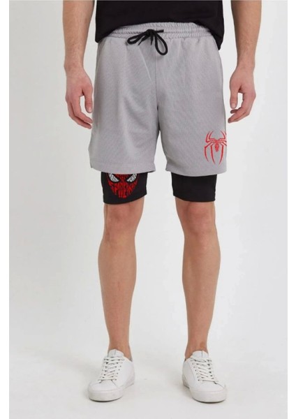 Unisex Baskılı Iç Cepli Sporcu Alt Taytlı Şort