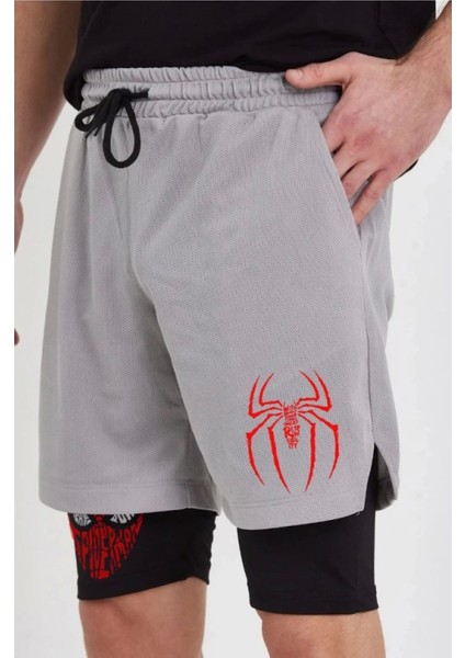 Unisex Baskılı Iç Cepli Sporcu Alt Taytlı Şort