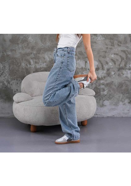 Pofidi Vintage Mavi Baggy Jean Kot Pantolon