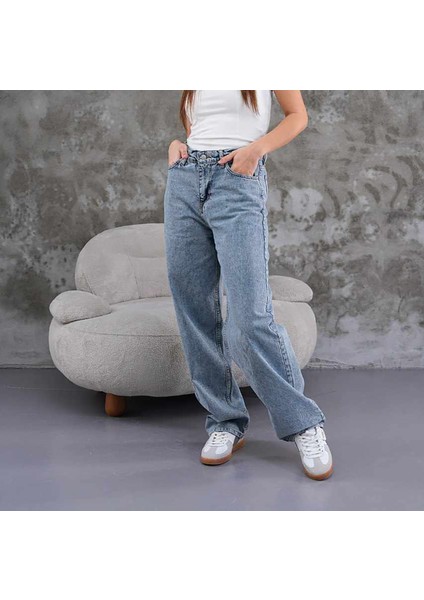 Pofidi Vintage Mavi Baggy Jean Kot Pantolon indirimleri