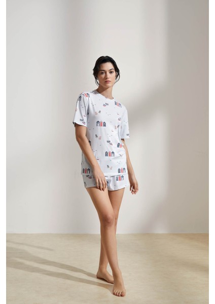 Kadın Pamuklu Şortlu Pijama Takımı