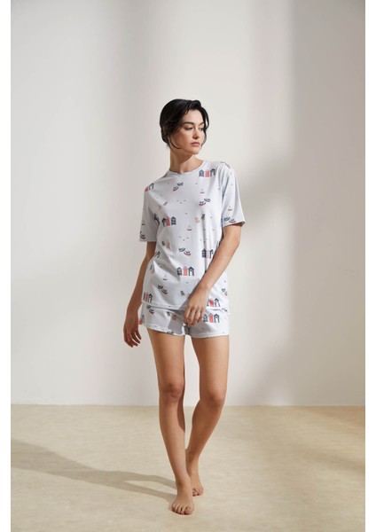 Kadın Pamuklu Şortlu Pijama Takımı modelleri