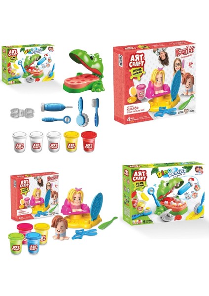 Dinozor Dişçi Art Craft Oyun Hamuru + Kuaför Art Craft Oyun Hamuru Eğitici Zeka Geliştirici Set
