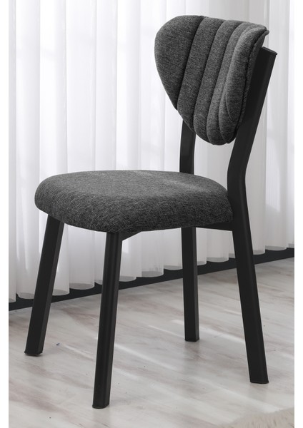 Elma Modeli Masa Sandalye Takımı, 4 Sandalye 1 Sabit Siyah Mermer Desen Masa 110 x 70 cm , Keten Kumaş