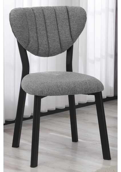 Elma Modeli Masa Sandalye Takımı, 4 Sandalye 1 Sabit Ceviz Masa 110 x 70 cm , Keten Kumaş