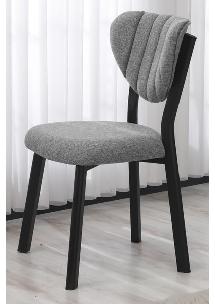 Elma Modeli Masa Sandalye Takımı, 4 Sandalye 1 Sabit Ceviz Masa 110 x 70 cm , Keten Kumaş