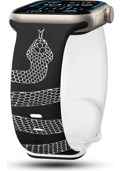 Apple Watch 6-7-8-9-10-Se-Ultra Uyumlu 44-45-46-49MM Uyumlu Yılan Desenli Kaliteli Silikon Kordon