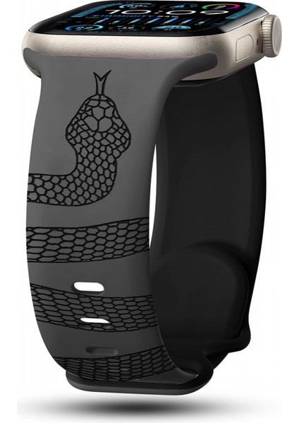 Apple Watch 6-7-8-9-10-Se-Ultra Uyumlu 44-45-46-49MM Uyumlu Yılan Desenli Kaliteli Silikon Kordon