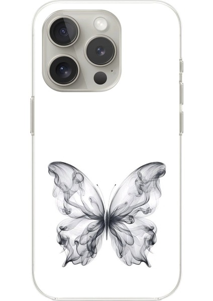 iPhone 15 Pro Uyumlu Şeffaf Kılıf Dumanlı Kelebek Tasarımlı