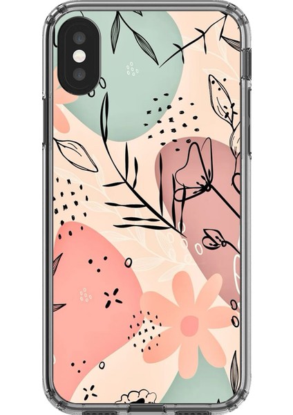 iPhone x Uyumlu Şeffaf Kılıf Çiçek Tasarımlı