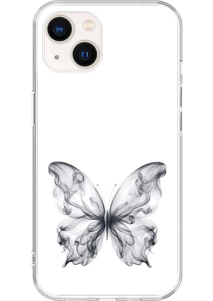 iPhone 14 Plus Uyumlu Şeffaf Kılıf Dumanlı Kelebek Tasarımlı