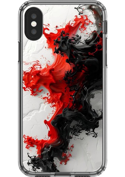iPhone Xs Uyumlu Şeffaf Kılıf Renkli Boya Tasarımlı