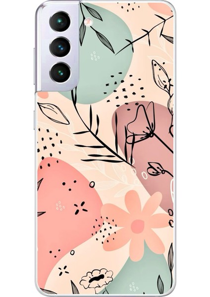 Samsung Galaxy S21+ Uyumlu Şeffaf Kılıf Çiçek Tasarımlı