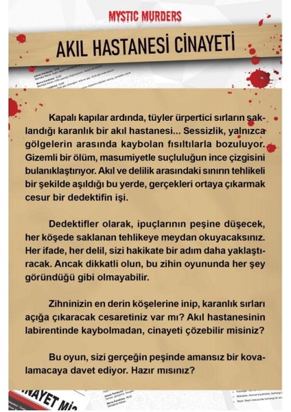 Dedektif Oyunu "akıl Hastanesi" Cinayet Çözme Oyun Tatilde Arkadaşlarla Kutu Oyunu Yılbaşı Oyun Oyna fiyatları