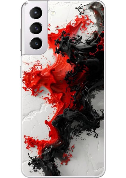 Samsung Galaxy S21 Uyumlu Şeffaf Kılıf Renkli Boya Tasarımlı