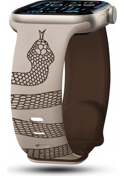 Apple Watch 10 42MM 6-7-8-9-Se Uyumlu 38-40-41MM Uyumlu Yılan Desenli Silikon Kordon