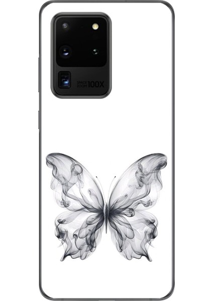Samsung Galaxy S20 Ultra Uyumlu Şeffaf Kılıf Dumanlı Kelebek Tasarımlı