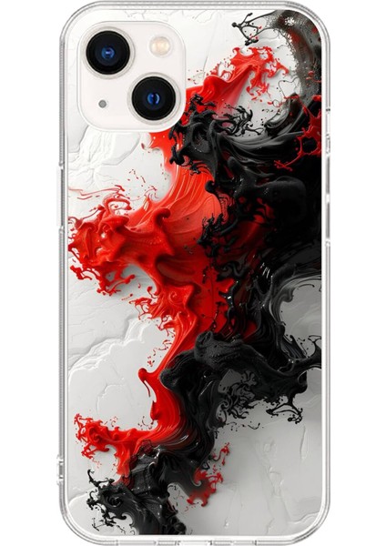iPhone 13 Uyumlu Şeffaf Kılıf Renkli Boya Tasarımlı