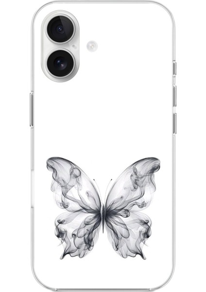 iPhone 16 Uyumlu Şeffaf Kılıf Dumanlı Kelebek Tasarımlı