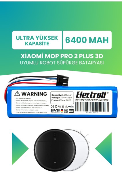 Xiaomi Mi Vacuum Mop Pro2 Plus 3D Uyumlu Batarya (ULTRA YÜKSEK KAPASİTE) 6400MAH Robot Süpürge Pili