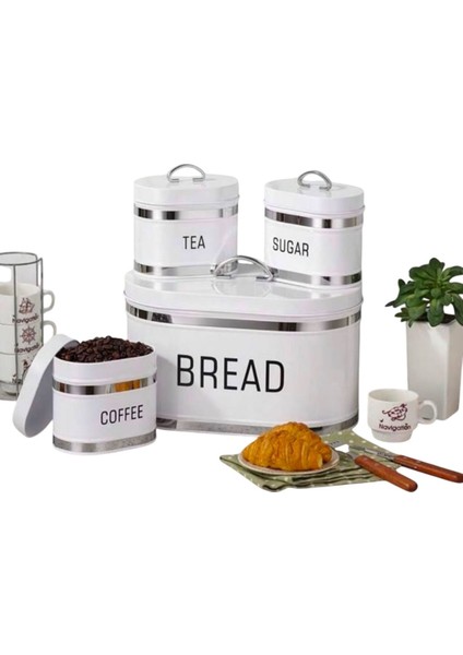 Paslanmaz Metal 4 Parça Ekmeklik ve Baharatlık Set