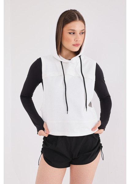 Relay Kadın Kapüşonlu Spor Yelek Beyaz