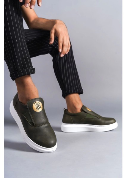 SWO161 Hippo Bağcıksız Cilt Erkek Günlük Sneaker Ayakkabı Bt Haki