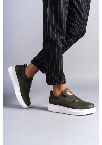 SWO161 Hippo Bağcıksız Cilt Erkek Günlük Sneaker Ayakkabı Bt Haki