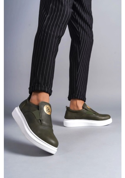SWO161 Hippo Bağcıksız Cilt Erkek Günlük Sneaker Ayakkabı Bt Haki