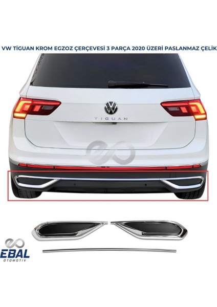 Vw Tiguan Krom Egzoz Görünümü Difüzör 3 Prç. 2020 ve Üzeri Paslanmaz Çelik