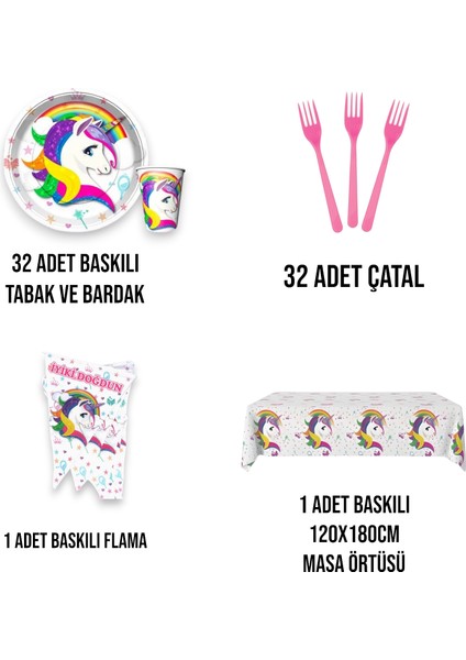 Unicorn 32 Kişilik Ekonomik Doğum Günü Parti Malzemeleri Seti