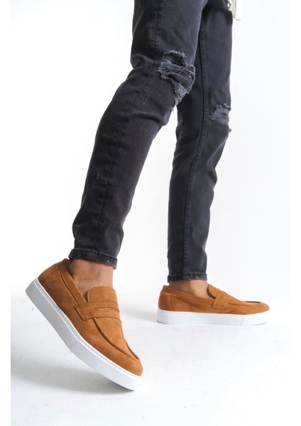 SWO180 Estilo x Bağcıksız Süet Erkek Günlük Spor Klasik Ayakkabı Bt Taba