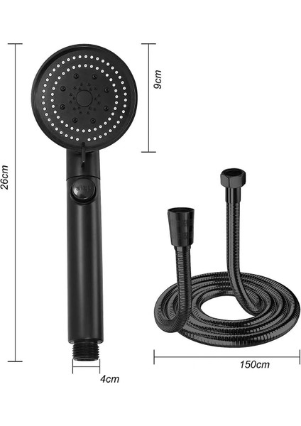 Turbo Duş Seti | 5 Fonksiyonlu Pervaneli Duş Başlığı + Mafsal + Hortum Set ( Set 3 Parça )