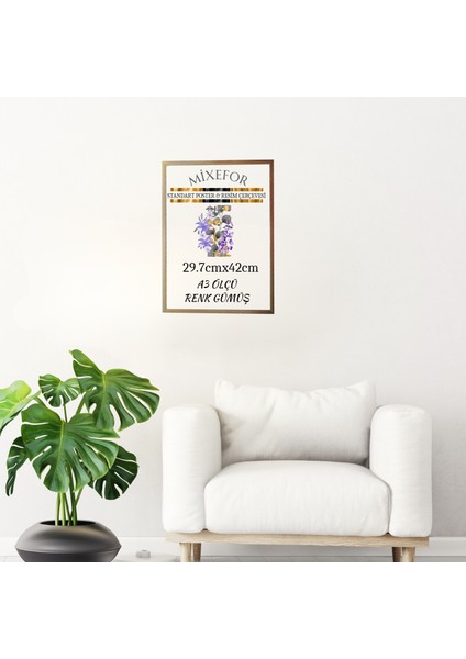 Poster Resim Evrak Diploma Çerçevesi Renk Gümüş Ön Yüzey Kırılmaz Pleksi Arka Ahşap Destek Mdf