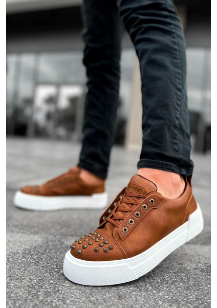 SHO169 Bağcıklı Gotik Çivili Metal Cbt Thorn Erkek Ayakkabı Taba