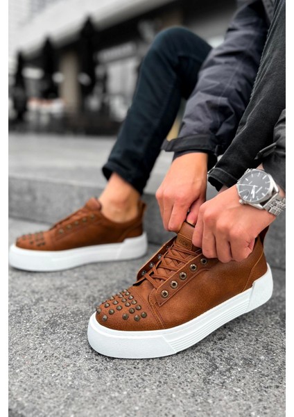 SHO169 Bağcıklı Gotik Çivili Metal Cbt Thorn Erkek Ayakkabı Taba fırsatları