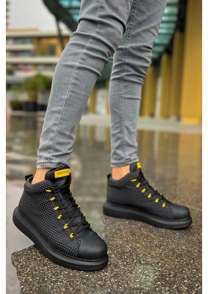SHO111 Bağcıklı Özel Tasarım Gst Milano Erkek Bot Sıyah - Sarı