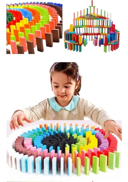 100 Parça Renkli Ahşap Domino Taşı Seti - Eğitici Oyuncak- Domino