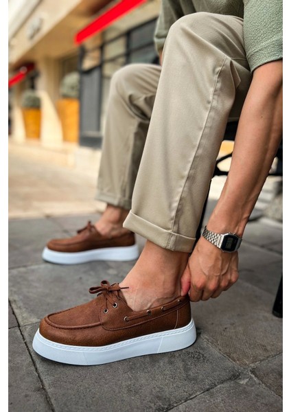 SHO419 Bağcıklı Yüksek Taban Cbt Torrini Erkek Loafer Ayakkabı Taba