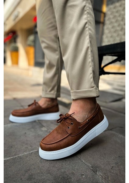 SHO419 Bağcıklı Yüksek Taban Cbt Torrini Erkek Loafer Ayakkabı Taba