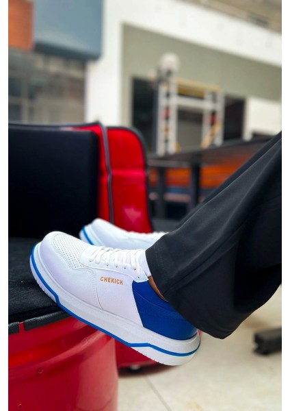 SHO075 Bağcıklı Yüksek Taban Cbt Signature Erkek Ayakkabı Beyaz / Sax Mavı fiyatları