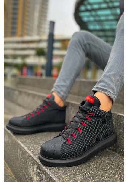 SHO111 Bağcıklı Özel Tasarım Gst Milano Erkek Bot Sıyah/kırmızı
