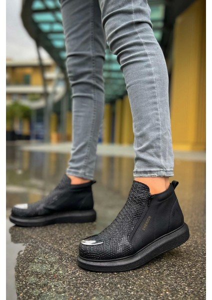 SHO133 Fermuarlı Yüksek Taban Tst Coccodrillo Erkek Spor Bot Sıyah modelleri
